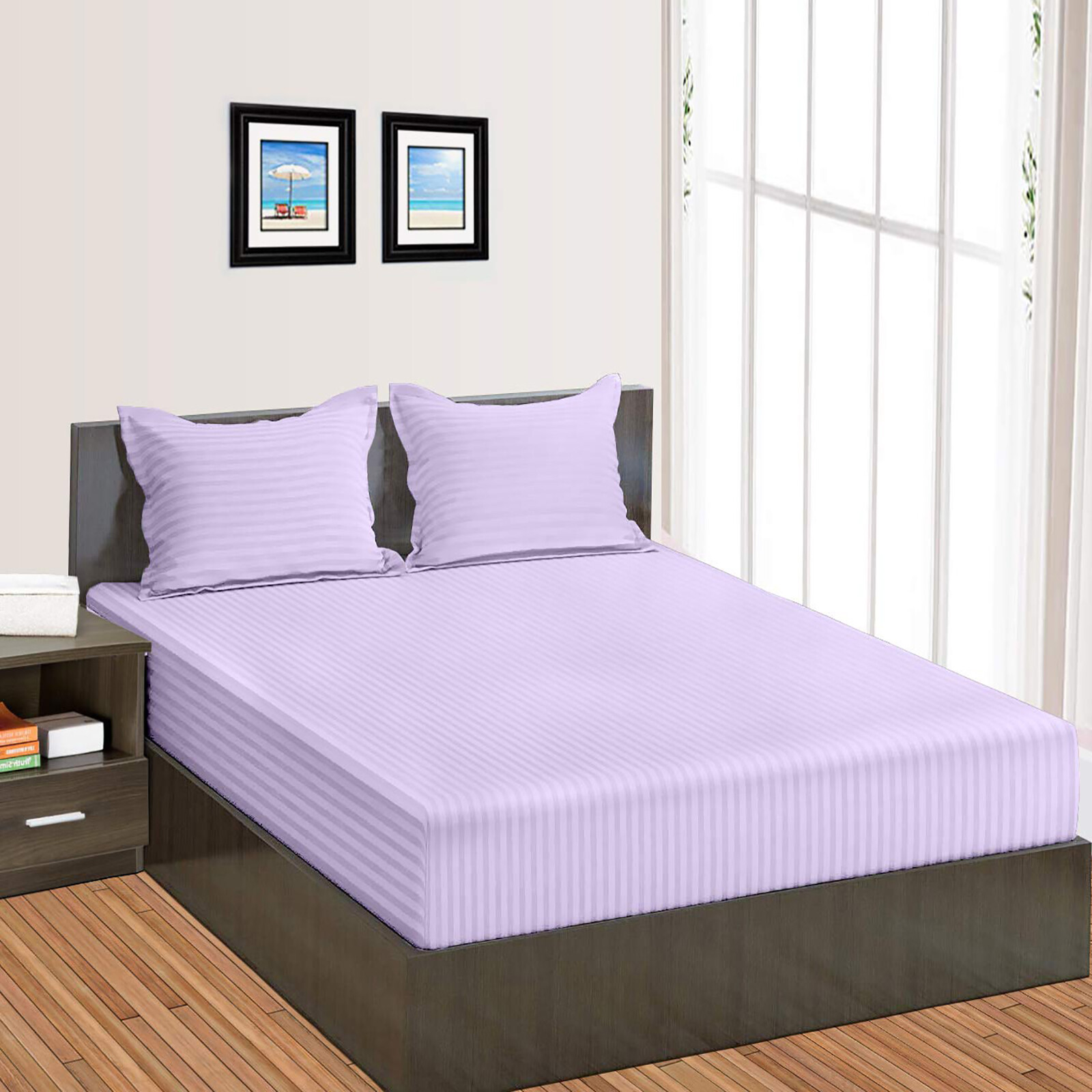 Organic Cotton 1000-1200 TC Stripe 1 PC Fitted Sheet Extra Depth Pocket US King