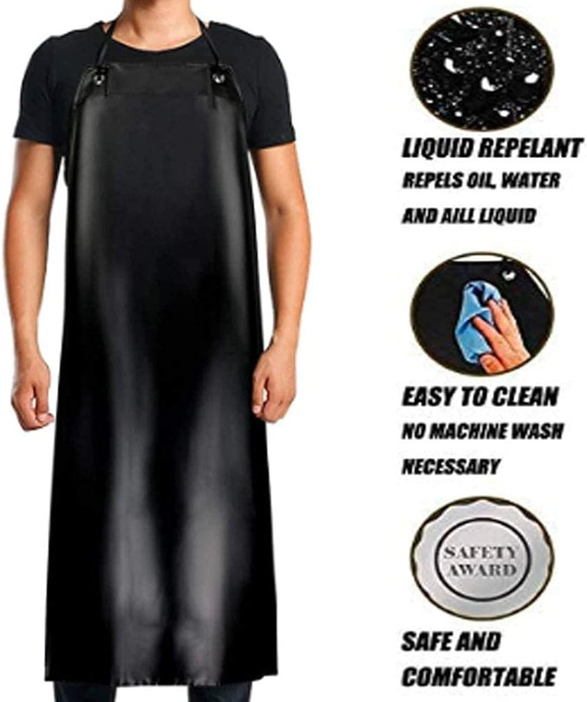 Waterproof Rubber Vinyl Apron Black – 43Hx29W Inch Adjustable Long Black Lightwe