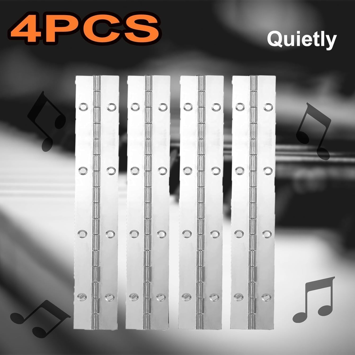 Polished Stainless Steel Piano Hinges – 12 Inch, 4 Pack for Easy Installation