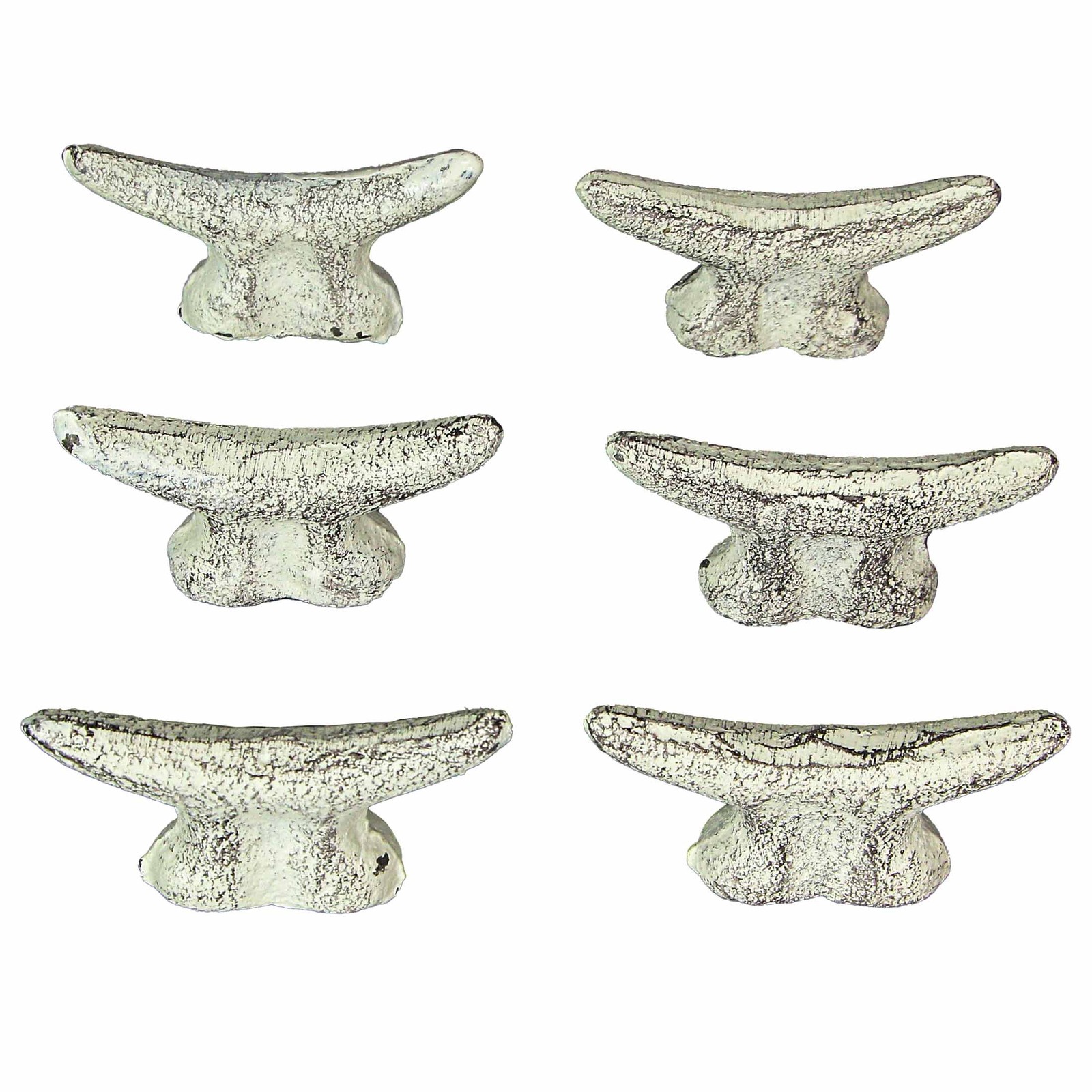 2.5 In Cast Iron White Nautical Cleat Drawer Pulls Cabinet Knobs Set of 6