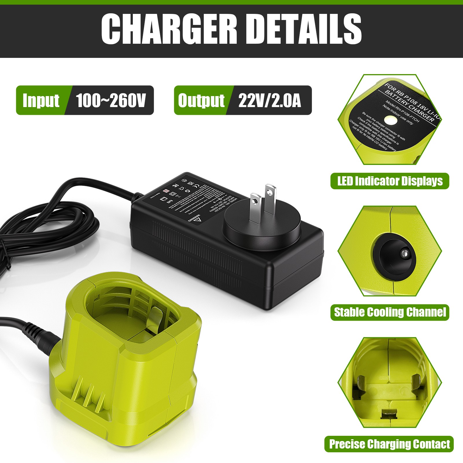 US Battery Charger For RYOBI P108 18V One Plus High Capacity Lithium P117