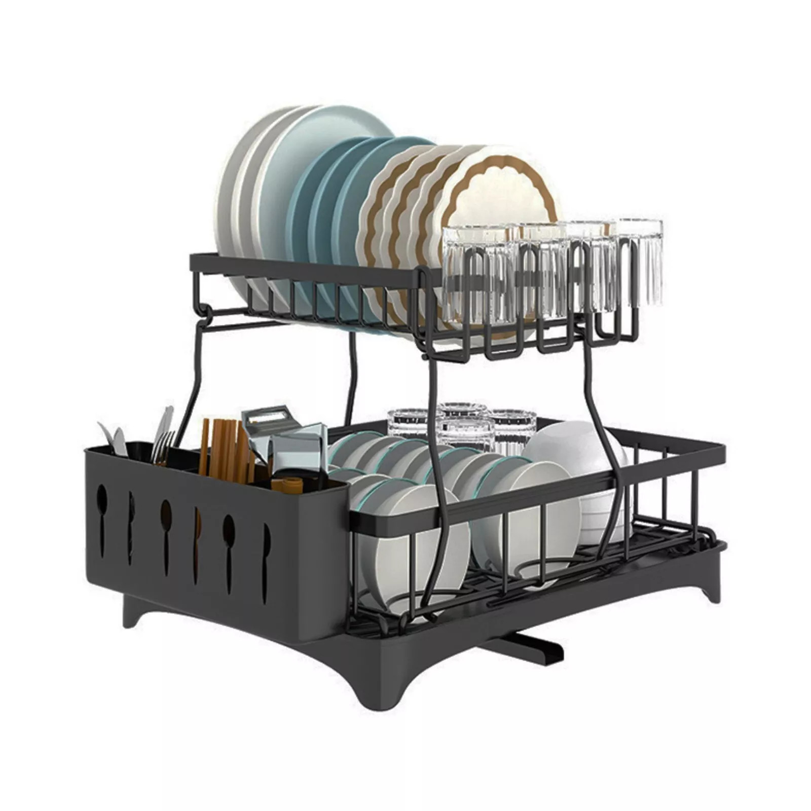2 Tier Over The Sink Dish Drying Rack Stainless Steel Kitchen Dish Drainer Black