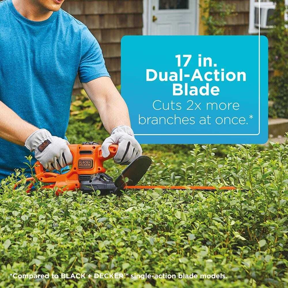 BLACK+DECKER 17 in. 3.2 Amp Corded Dual Action Electric Hedge Trimmer
