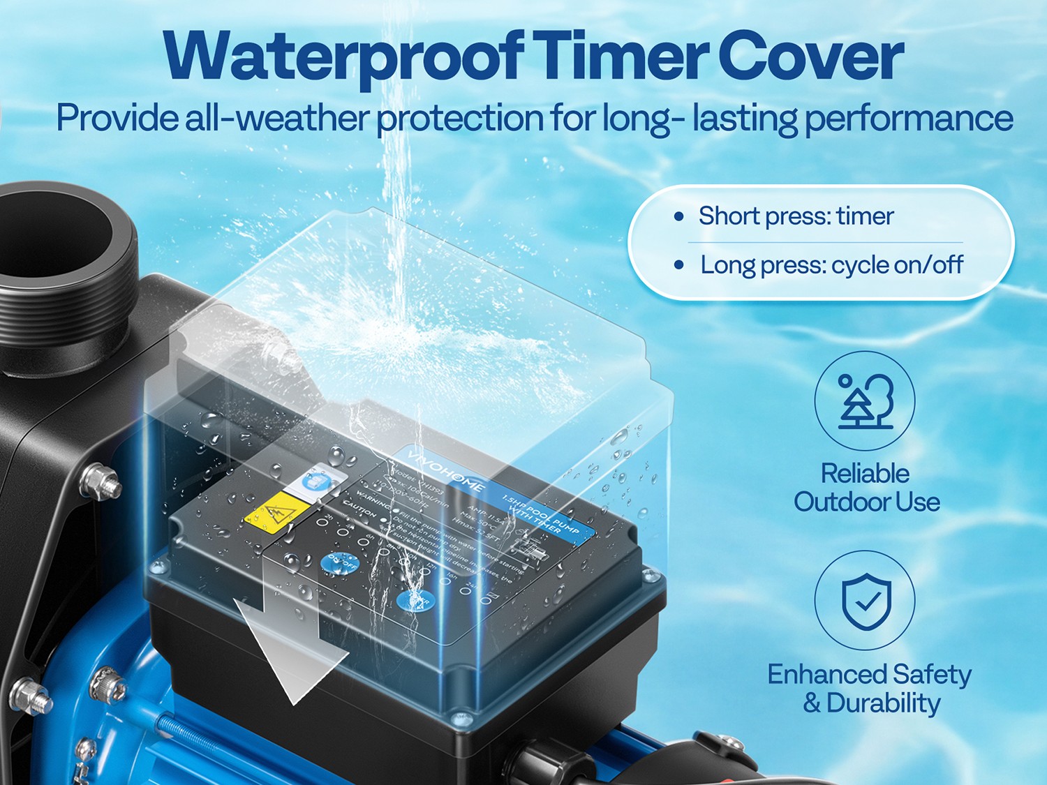 1.5/2.0/2.5HP Self Primming Swimming Pool Pump w/ Timer for in/Above Ground Pool
