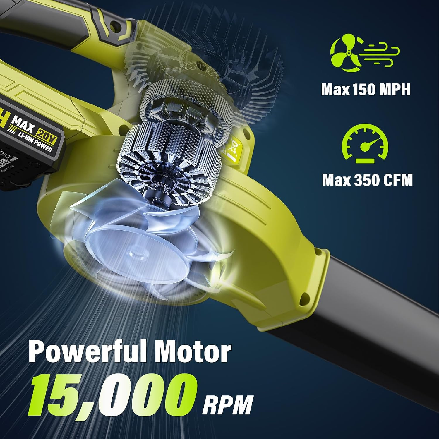 SEYVUM Leaf Blower 20V Cordless, with 2 x 2.0Ah Battery, 350 CFM 150 MPH | 15000