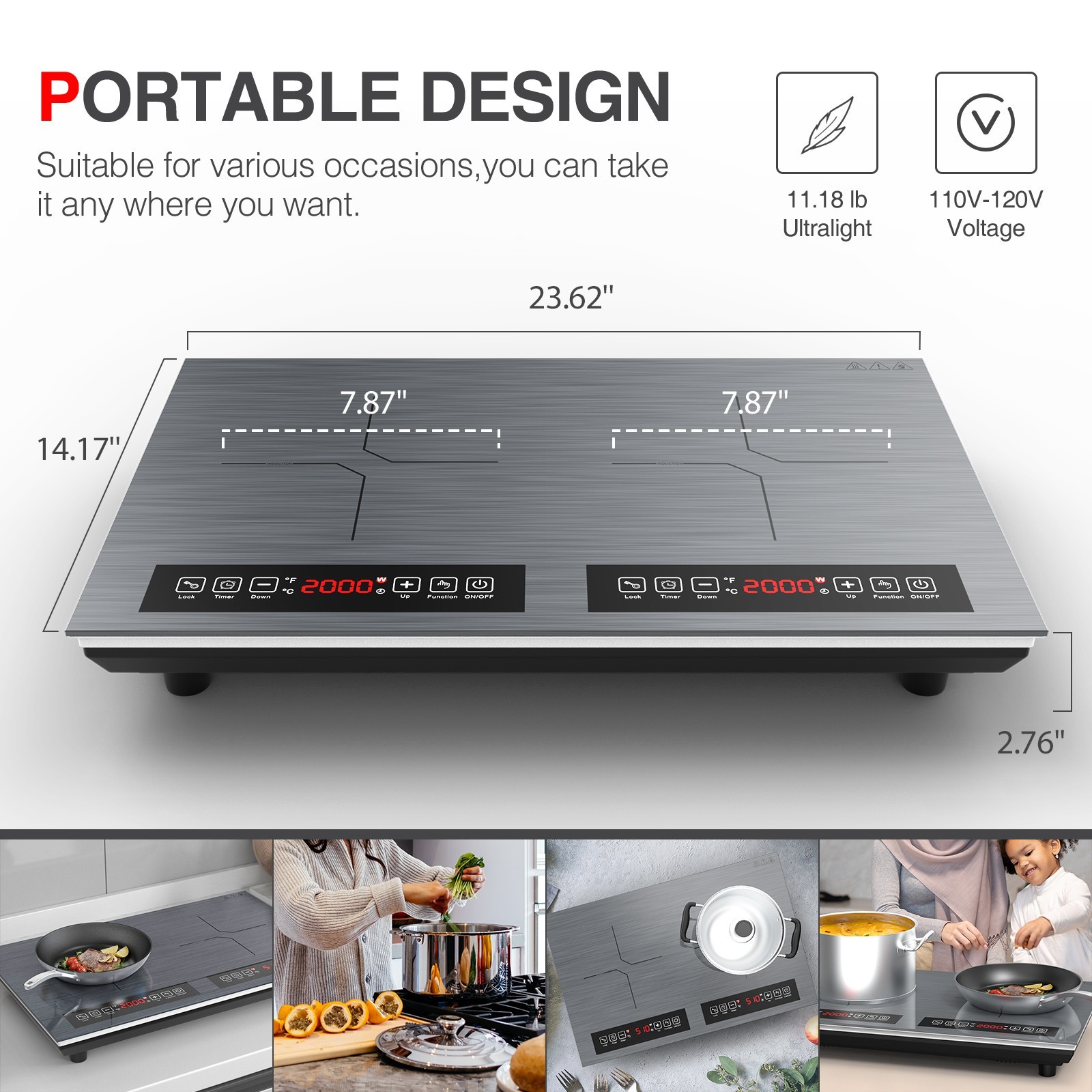 Induction Cooktop Electric Cooktop 2 Burner Glass Cooktop Stove 110V 4000W Touch