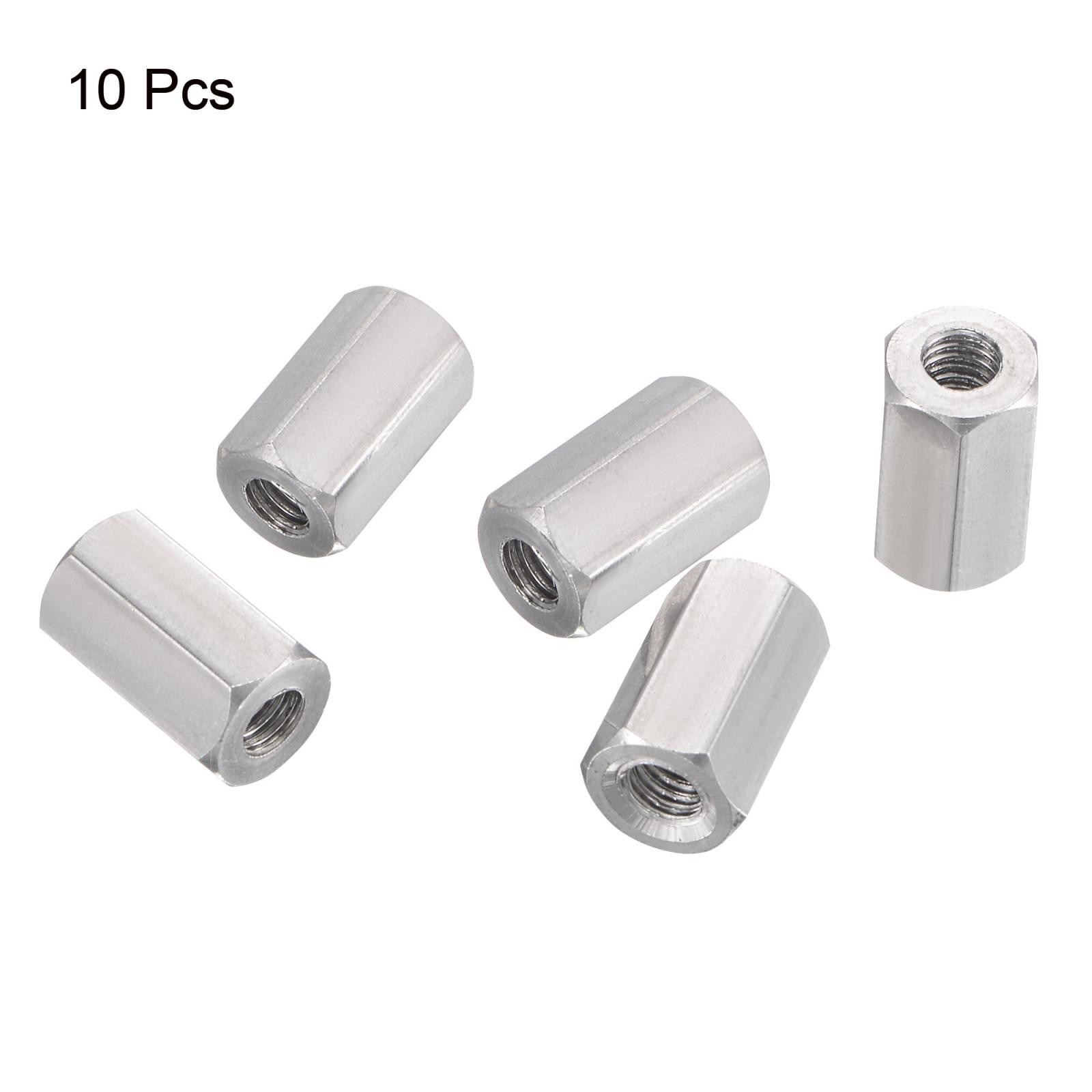 10 Pack M4 x 0.7-Pitch 12mm Length 304 Stainless Steel Metric Hex Coupling Nut