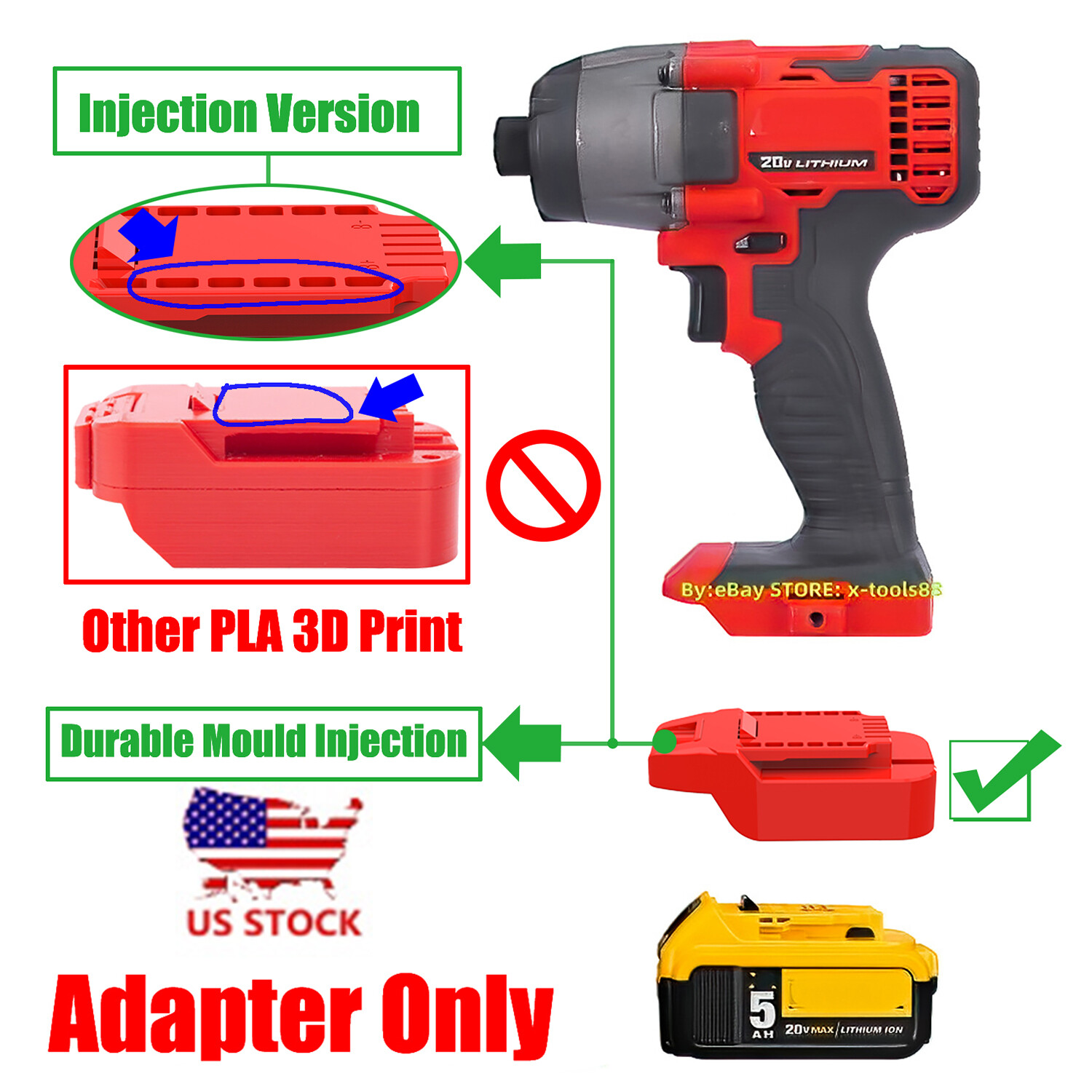 1 Adapter for DeWalt 20v MAX Series Li-Ion Battery To fits Bauer 20v Li-Ion Tool