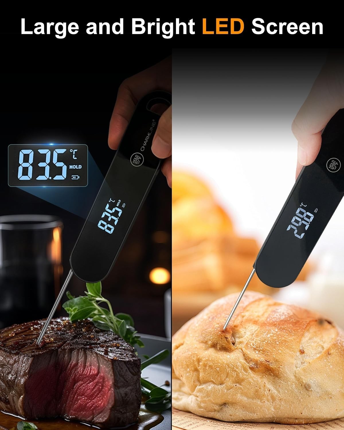 Meat Thermometer | 180° Auto-Rotating LED Display, 0.5-Second Read, Dual-batt…