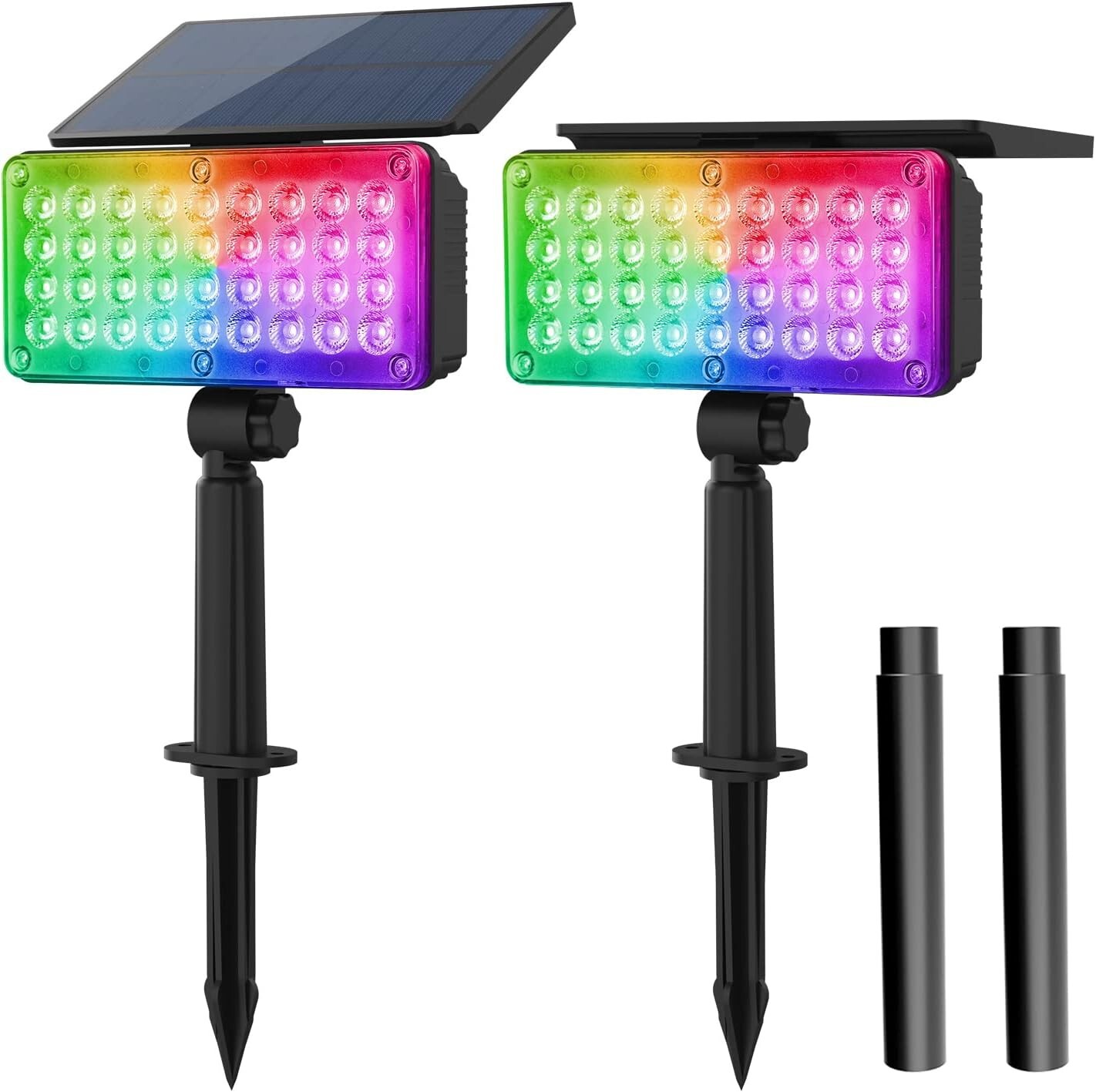 T-SUN 2PACK Solar RGB Spotlights Landscape Light Outdoor Garden Pathway Lamp US