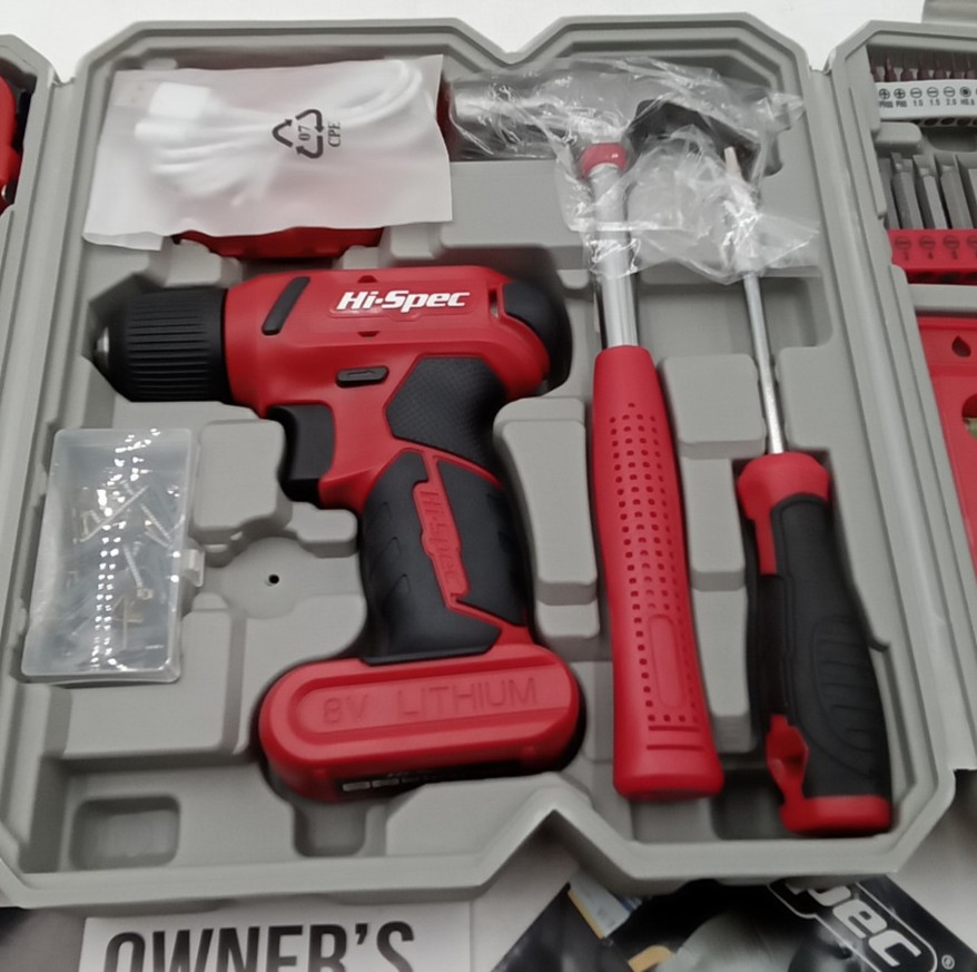 Hi-Spec Drill Set 58Pc Red Tool Set 8V USB Electric Drill Driver DT30336