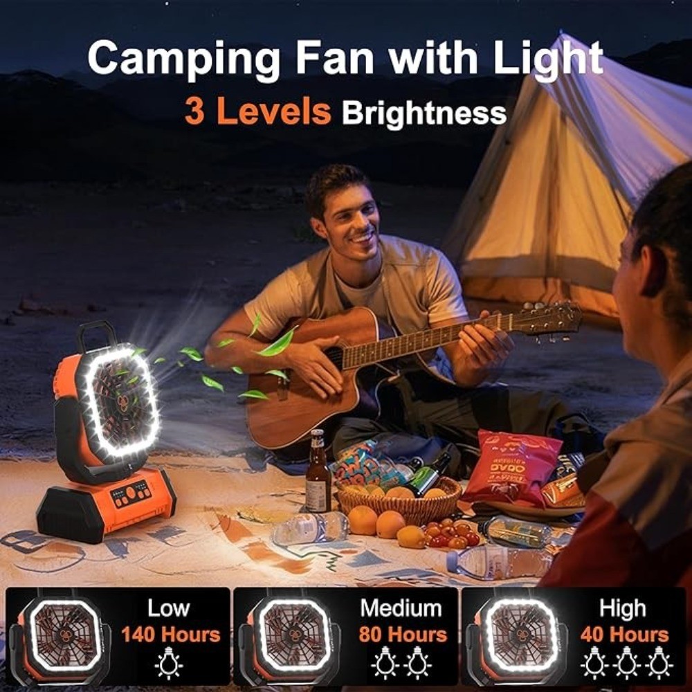 20000mAh Camping Fan Rechargeable Portable Fan with Remote LED Lights & 4 Speeds