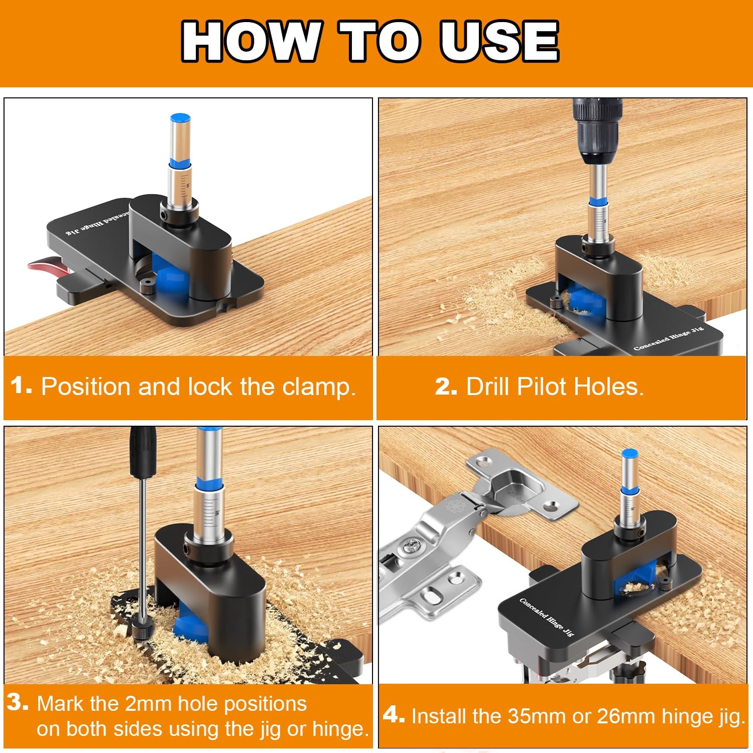 Concealed Hinge Jig, 26mm & 35mm Metal Cabinet door Hinge Jig Hole Drilling w…