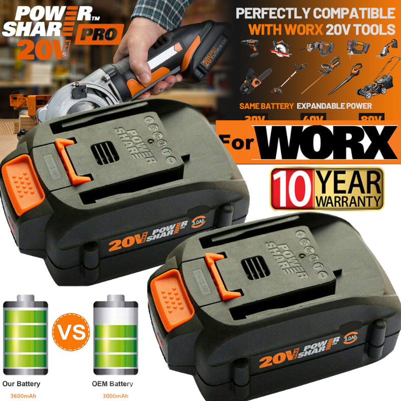 2pack For WORX 20V MAX Extend Lithium Battery 20 Volt WA3520 WA3525 WA3575 WG155