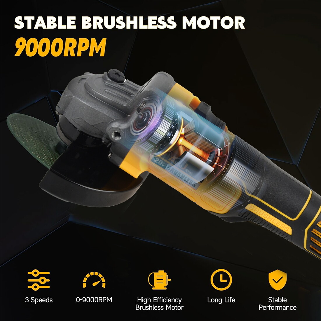 Cordless Brushless 125mm Angle Grinder Body Tool For Dewalt 20V Li-ion Battery