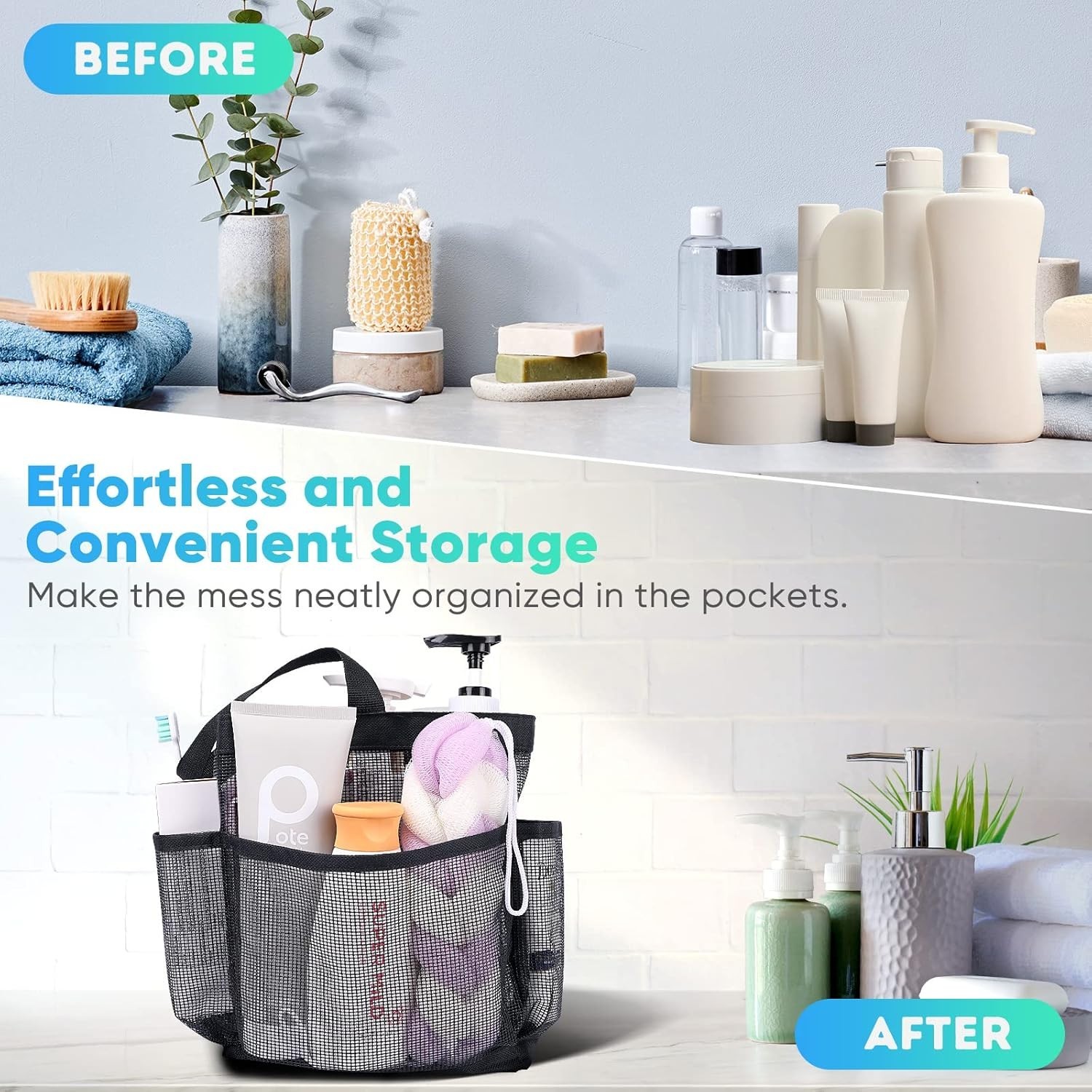 All Black Portable Shower Caddy – Large Capacity for Travel & Outdoor Adventure