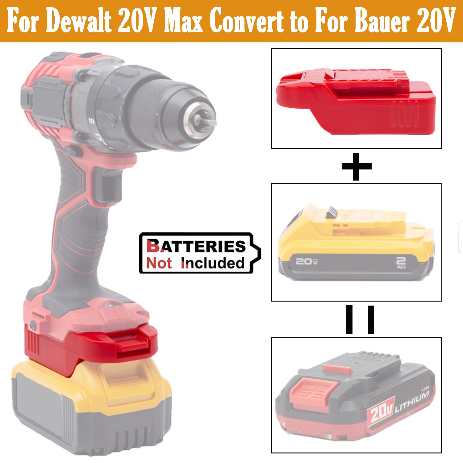 Upgrade Adapter For Dewalt 20V Li-Ion Battery to For Bauer 20V Power Tools