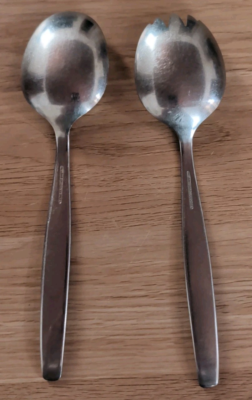 Vintage NILS JOHAN Sweden Stainless Steel 8.5″ Salad Servers (Spoon And Fork)