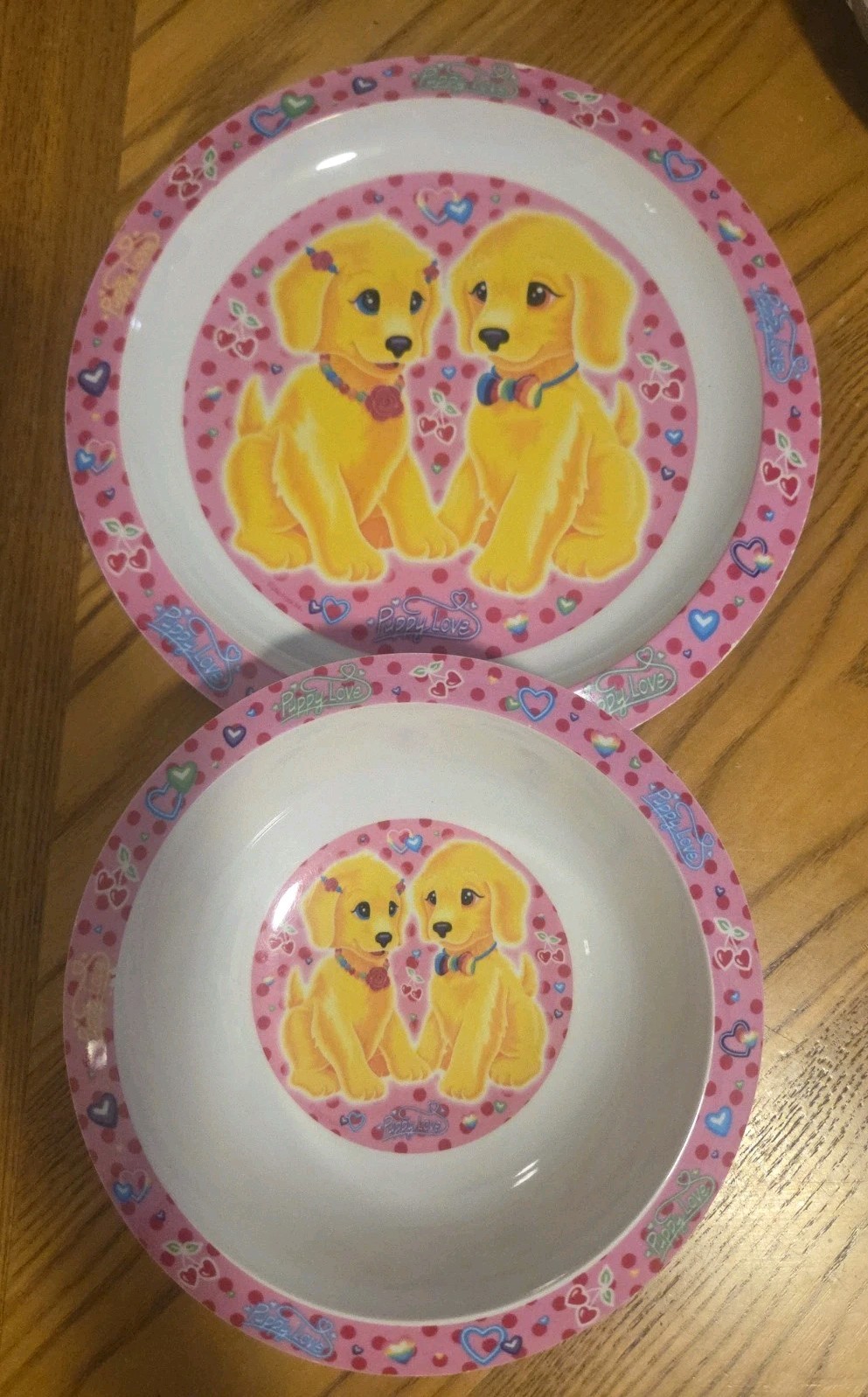 Rare Vintage Lisa Frank Melamine Casey Caymus Yellow Dog Bowl & Plate Set Of 2