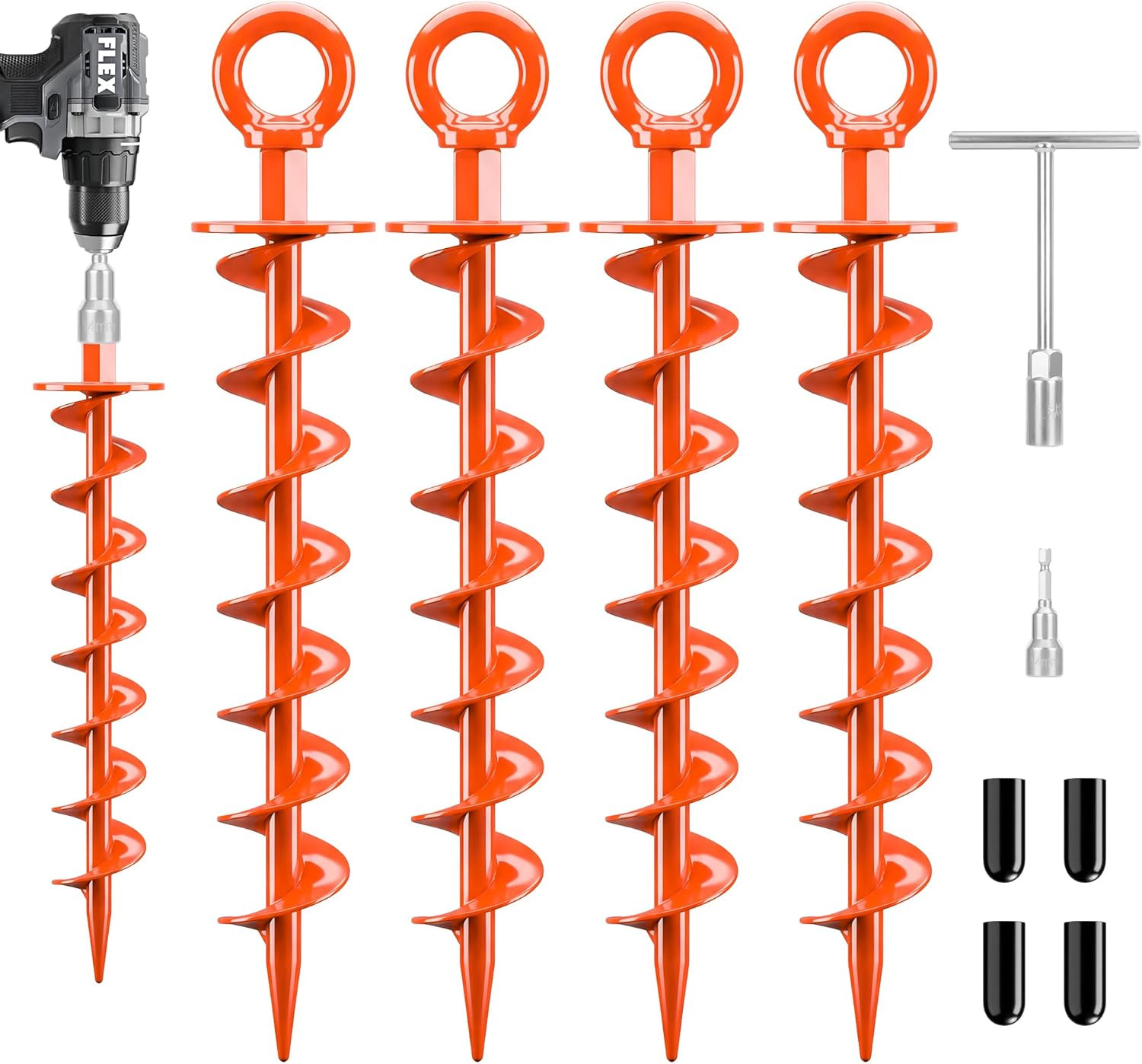 Ground Anchors Screw in Heavy Duty, 4 Pack 15 Inch Spiral Earth