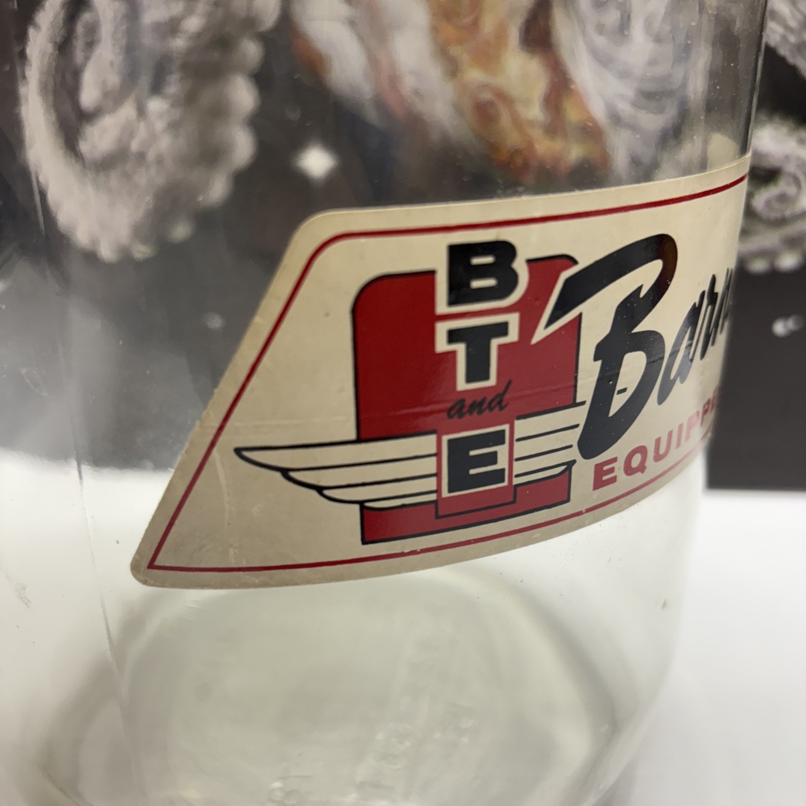 Vintage BT & E Barnett 1 Gallon Glass Jar w/Lid made by Kerr Glass Manufacture