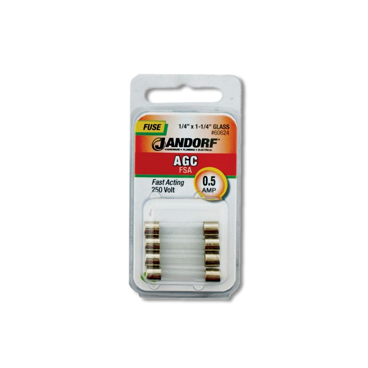 Jandorf AGC 0.5 amps Fast Acting Fuse 4 pk 60624