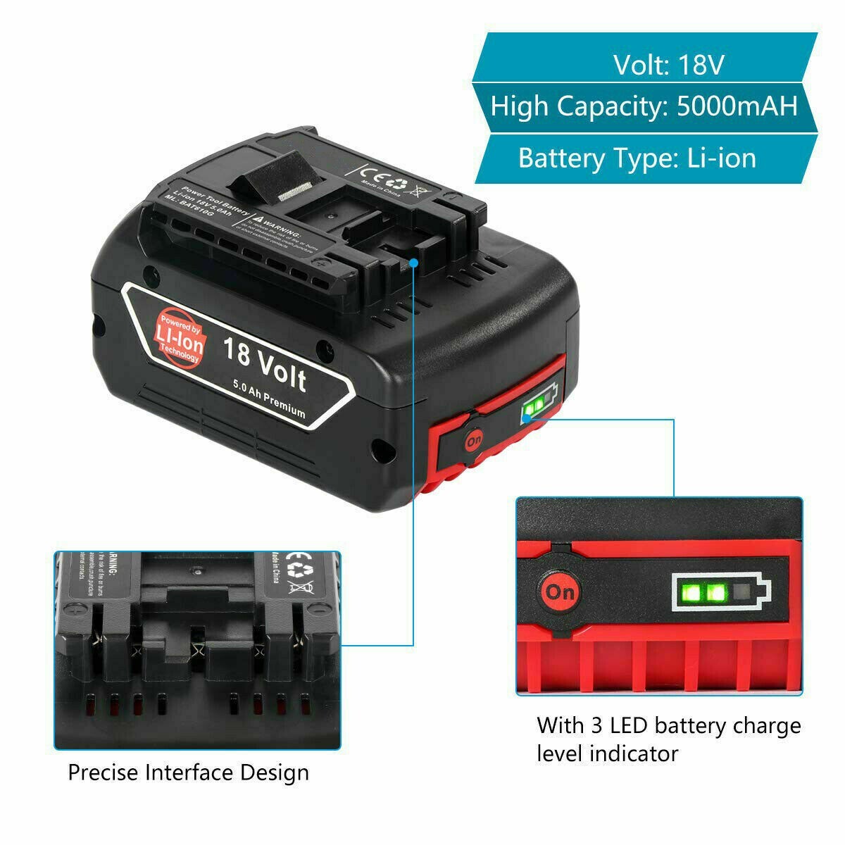 8.0AH 18V BAT618 BAT609 Li-ion Battery for Bosch BAT620 BAT610G BAT619G 24618-01