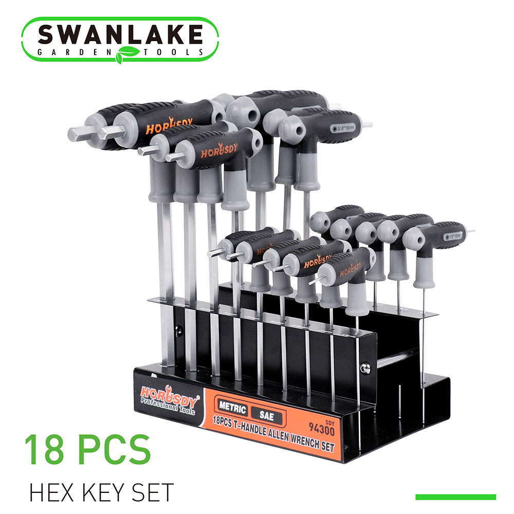 18Pc SAE/Metric T Handle Allen Wrench Ball End Hex Key Set Long w/ Storage Stand