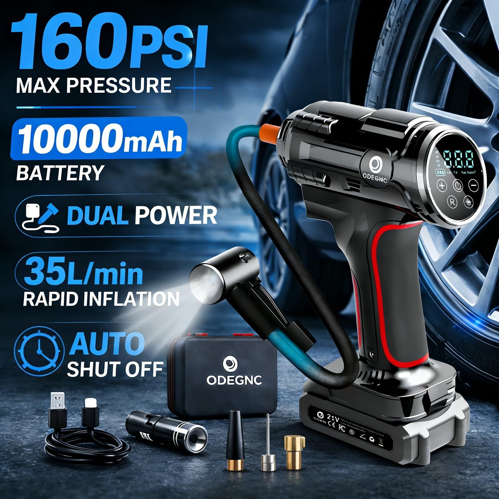 Car Air Tire Inflator Portable Compressor Digital Electric Auto 160PSI 21V