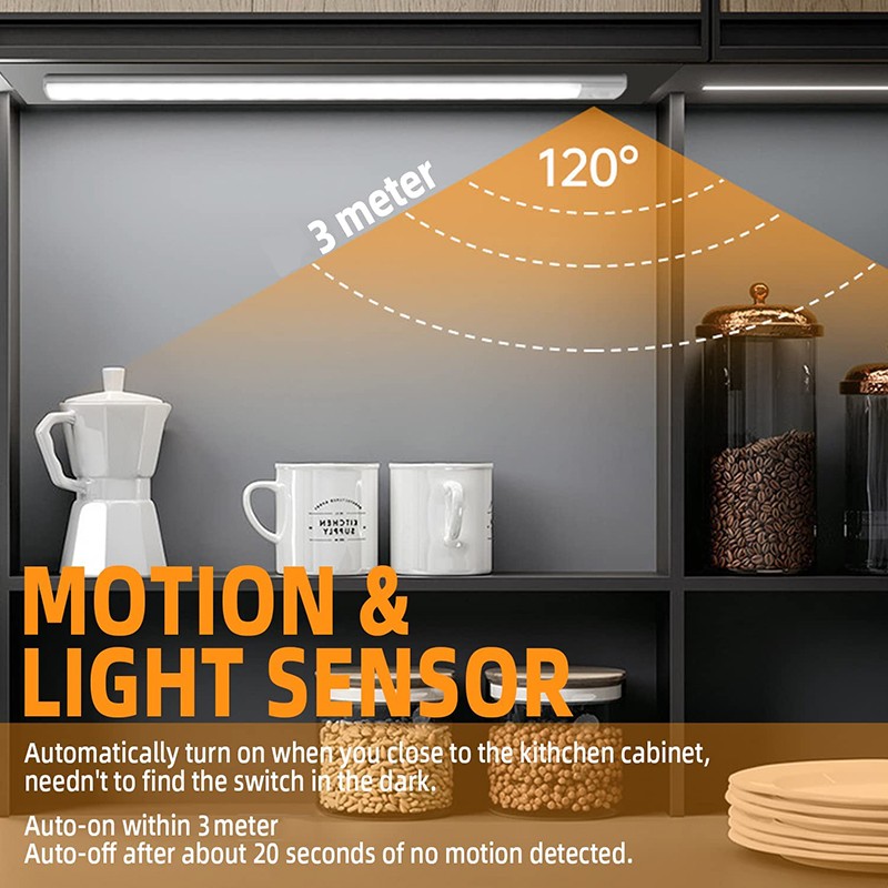 LED Motion Sensor Under Cabinet Closet Light USB Rechargeable Kitchen Strip Lamp
