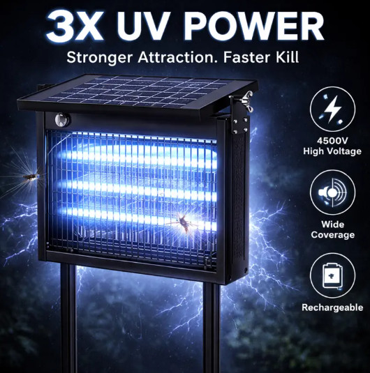 Solar Bug Zapper Outdoor Waterproof Mosquito Fly Killer Smart Sensor Solar Recha