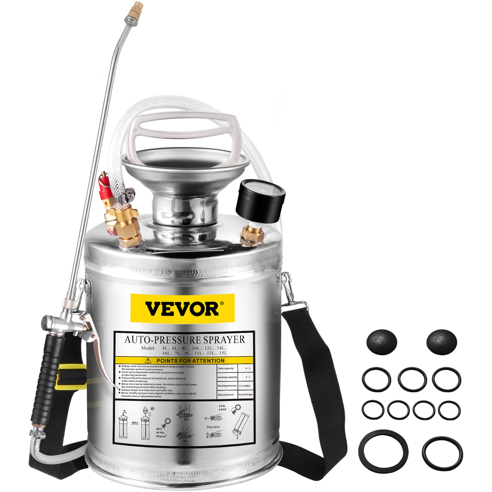 VEVOR St. Steel Pest Control Sprayer Handheld Pumped Garden Cleaning 1 Gallon