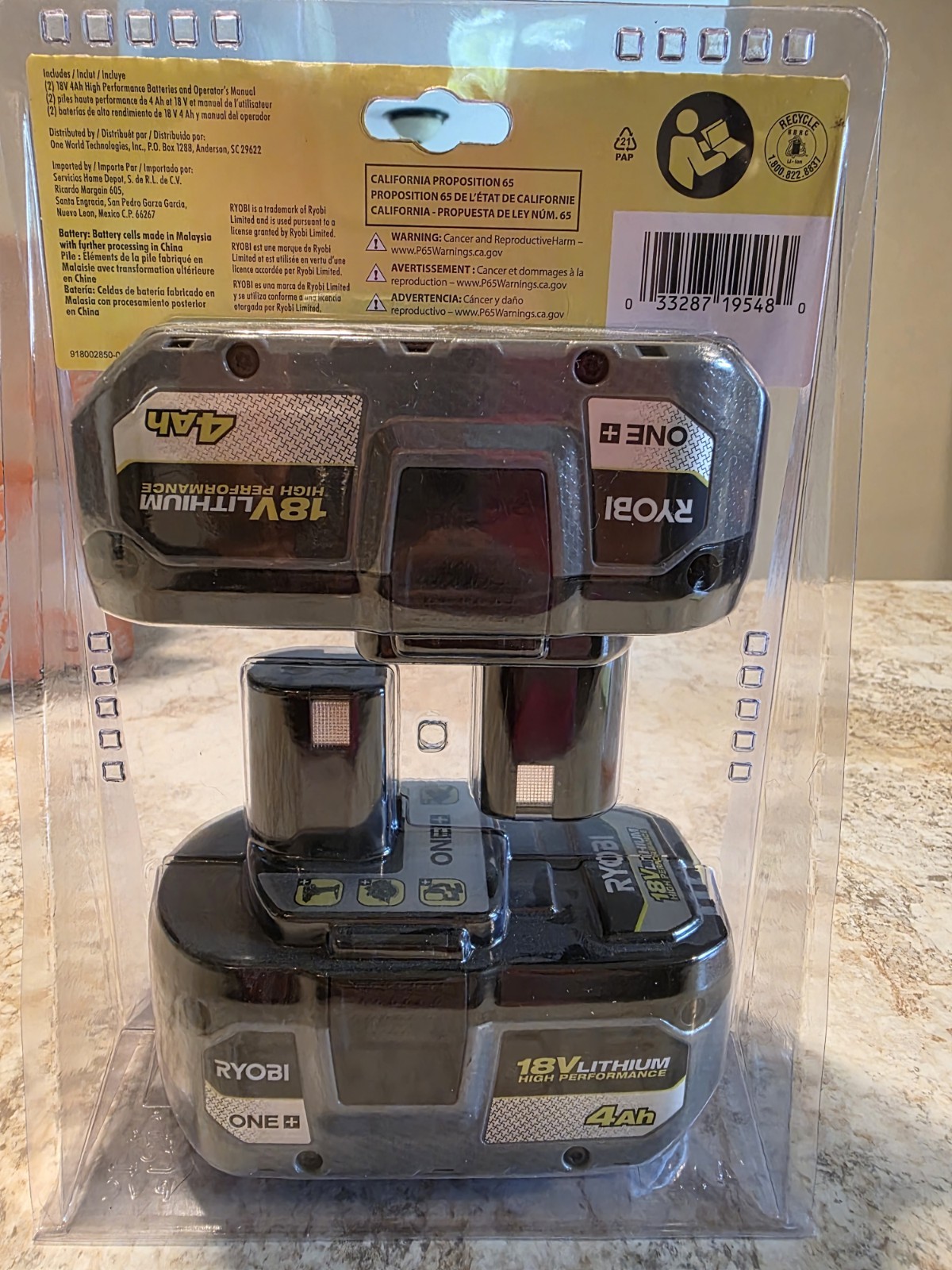 Ryobi ONE+ 18V Lithium High Performance 4Ah Battery 2-Pack PBP2004 New