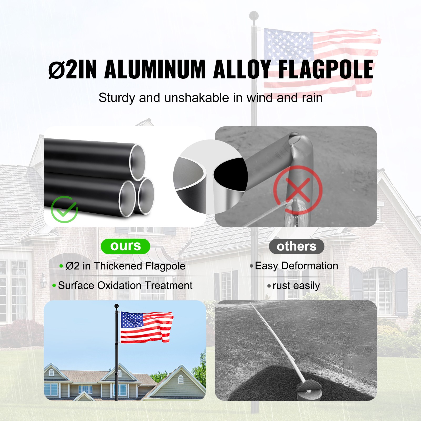VEVOR 25FT Telescopic Flagpole Kit Heavy Duty Aluminum Flag Pole American Black