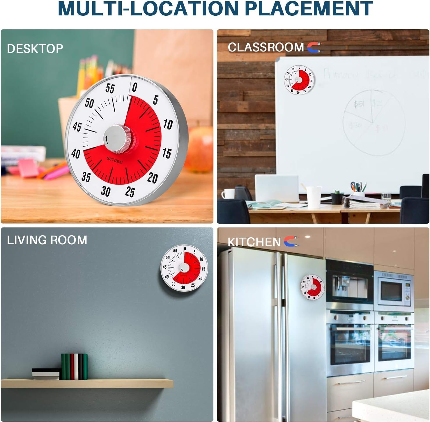 Secura 7.5-inch Visual Countdown 60-Minute Kitchen Timer, Time Management, NEW