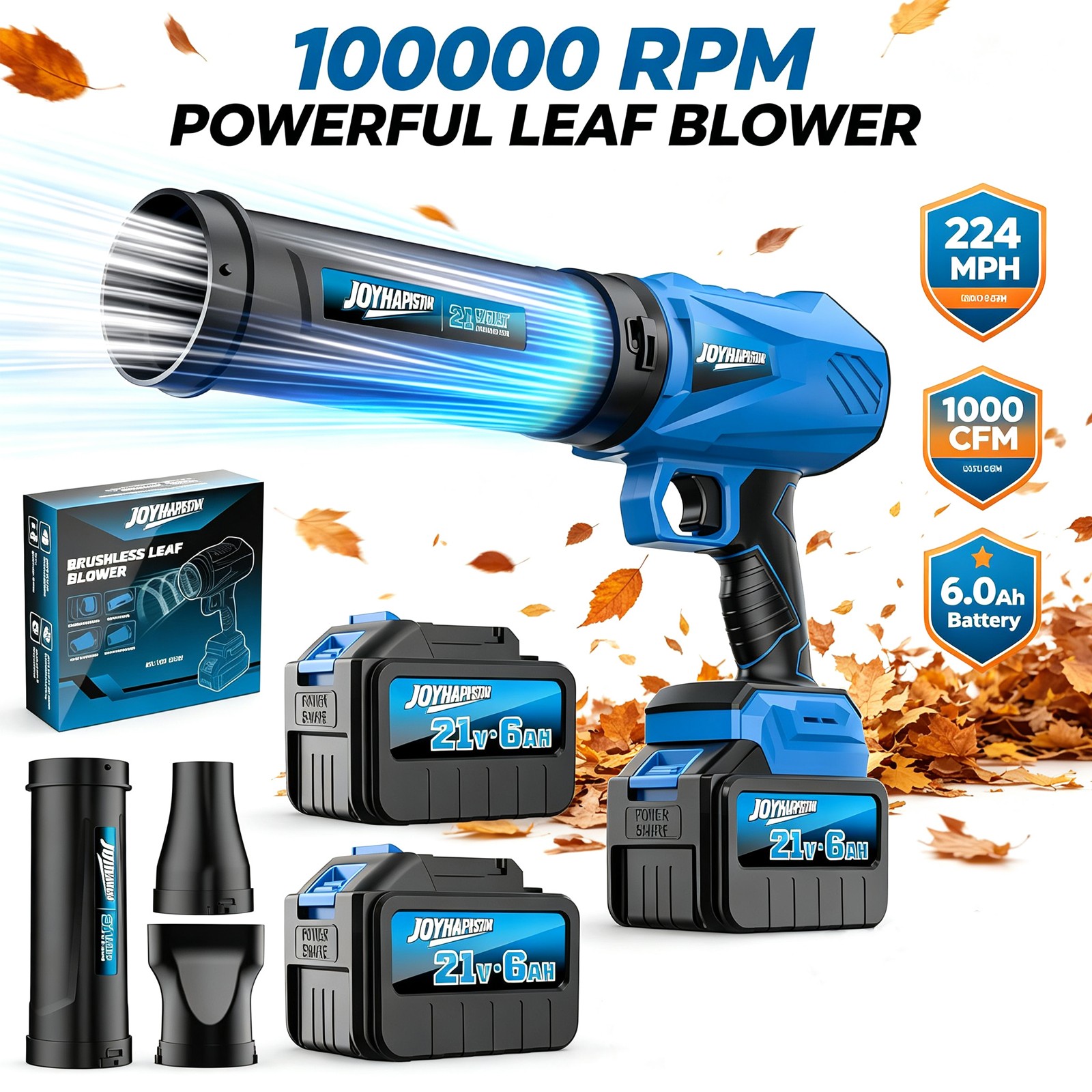 21V Brushless Cordless Leaf Blower 100000 RPM Electric w/2 Batteries 6.0Ah New