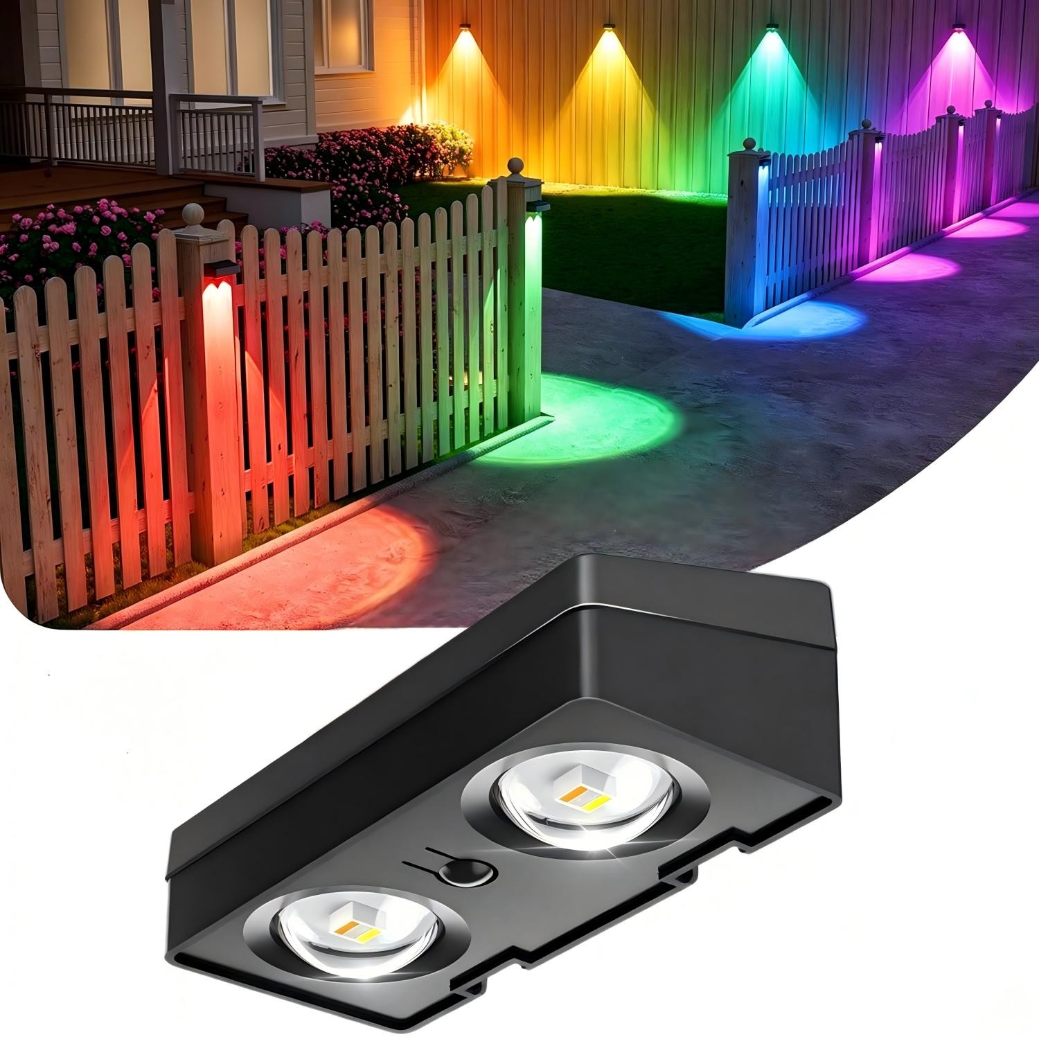 Solar Fence Lights Outdoor w/ Remote RGB 12 Modes Garden Deck Yard Railing Lamp