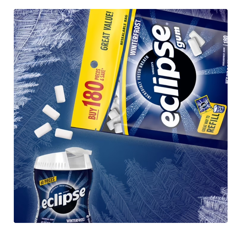 New Eclipse Winterfrost Sugar Free Chewing Gum, Value Pack – 180 Ct Bag