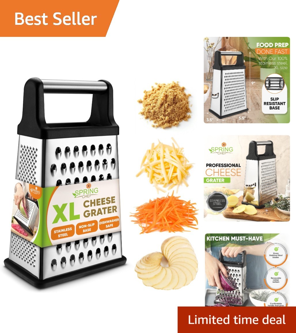 XL Professional 4-Sided Stainless Steel Cheese Grater – Effortless Food Prep