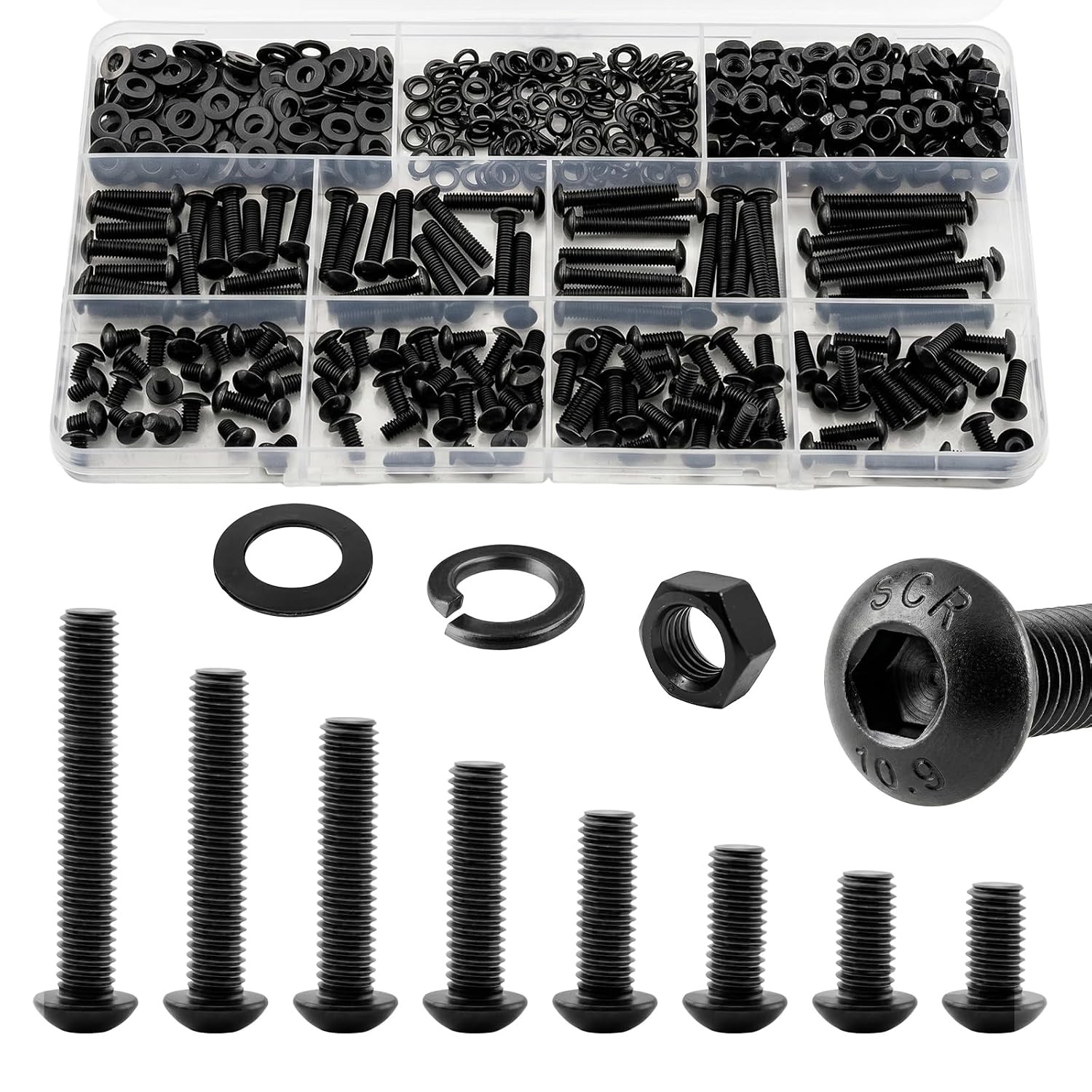 M3 M4 M5 M6 Hex Button/Socket Head Cap Screws Bolts Nuts & Washer Assortment Kit