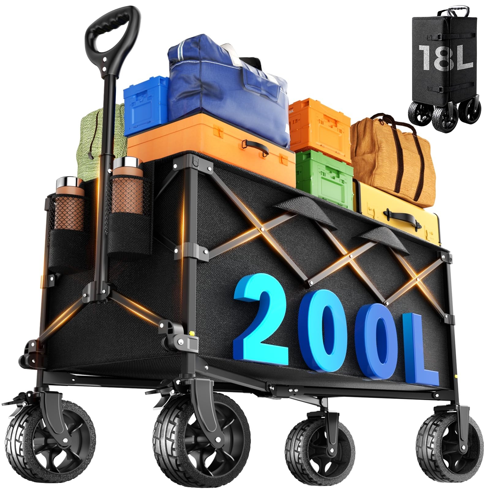Folding Wagon Cart Large Capacity All Terrain Wheels Heavy Duty Garden Beach Cam