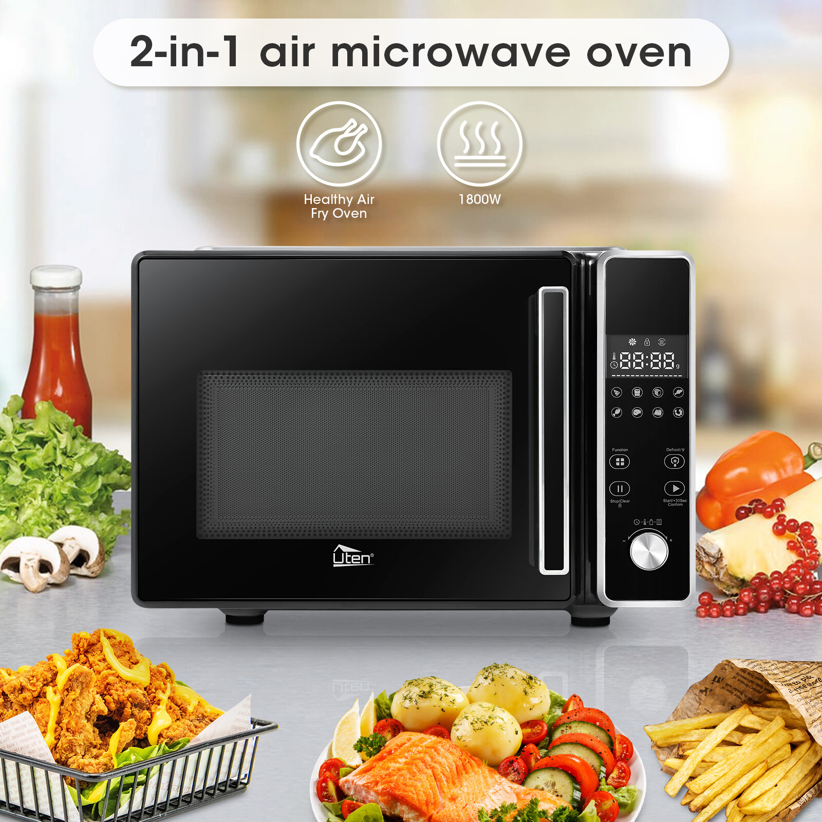 3-in-1 Air Fryer Microwave Oven Combo 1800W Countertop Convection Kitchen Oven