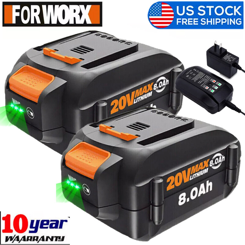 8.0Ah For WORX 20V MAX Extend Lithium Battery WA3520 WA3525 WA3575/Charger 3.0Ah
