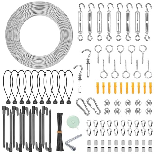 Shineyoo 300FT 1/8″ Wire Rope Kit – Vinyl Coated 304 SS, 7×7 Strands 1/8″-300FT
