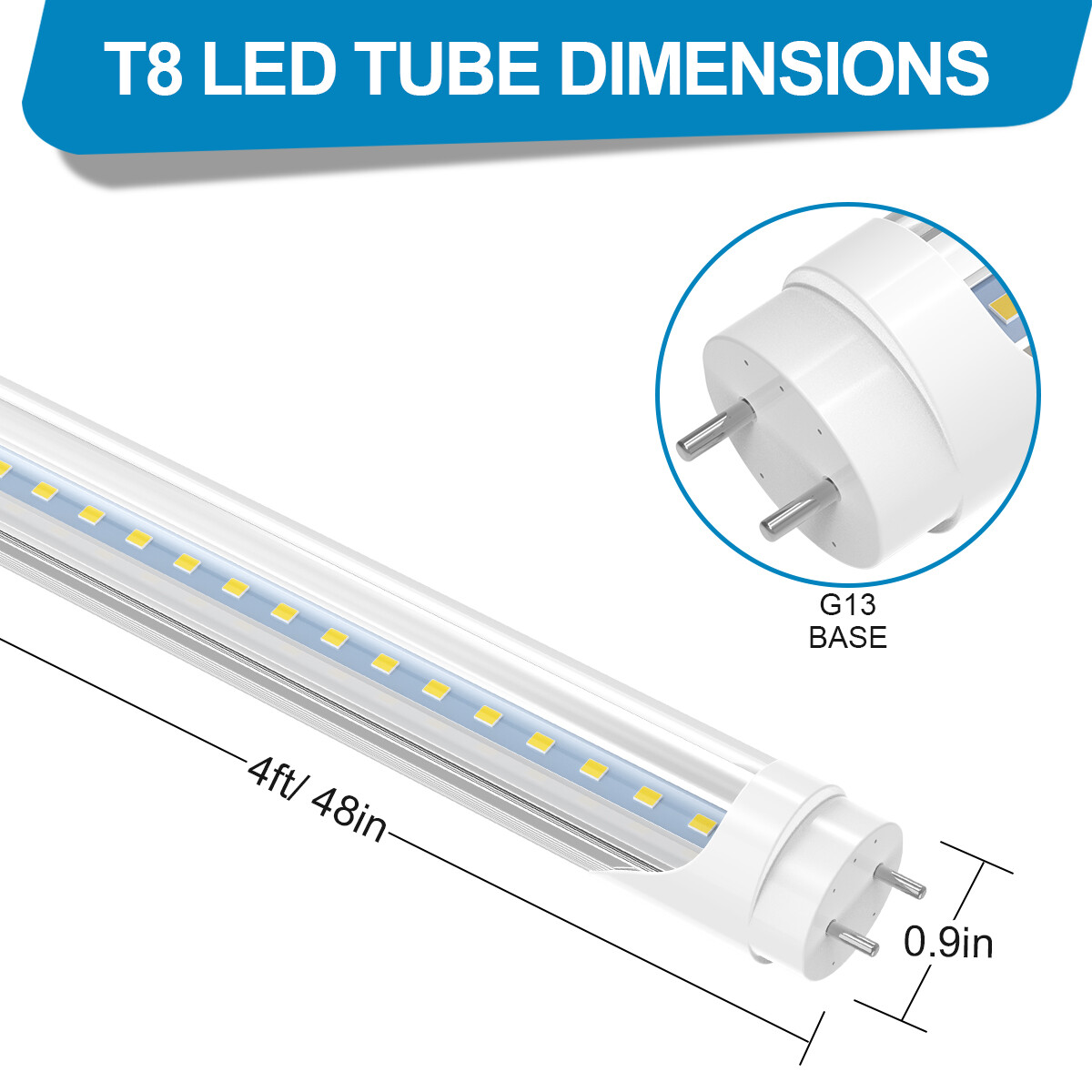 4FT T8 LED Tube Light Bulbs 22W 28W 60W G13 2-Pin 6500K LED Shop Lights Garage