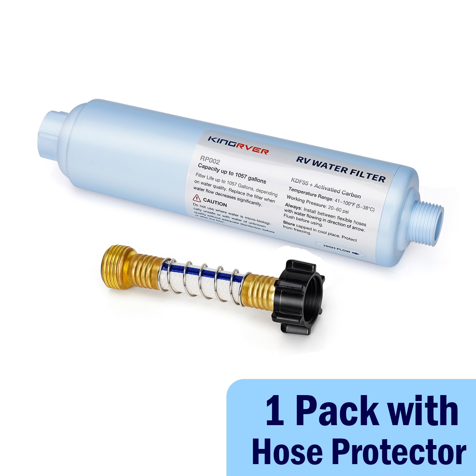 RV Inline Hose Water Filter, w/ Hose Protetor, Garden & Camper Water Filter
