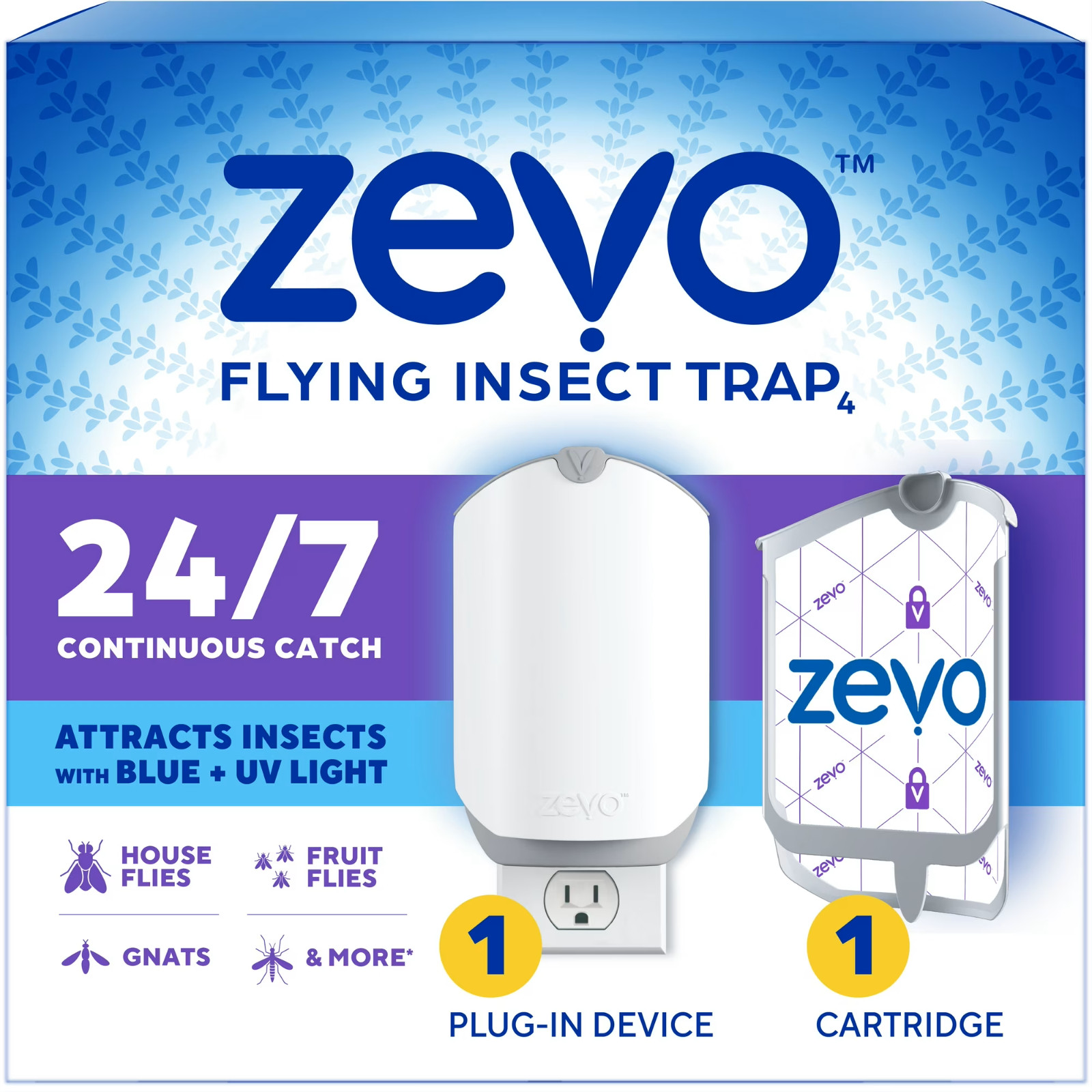Zevo Flying Insect Trap Plug-In Starter Kit UV Light for Gnats Fruit Flies