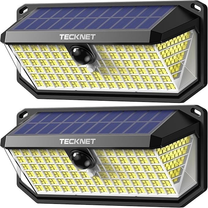 Solar LED Motion Sensor Outdoor Lights 4200lm 300 Degree 2 Pack Wall Mount