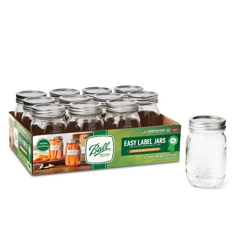 12ct 16oz Smooth Glass Mason Jar with Lid and Band
