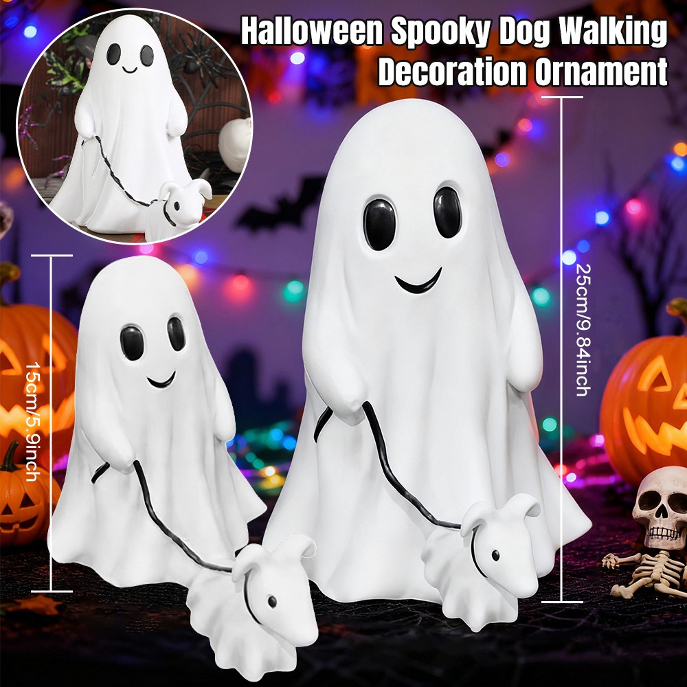 9.8 in Halloween Goblin And Ghoul Ghost Walking Dog Spooky Ghost Dog Figurine